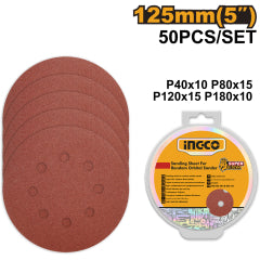 LIJA INGCO P/LIJADORA ORBITAL 125 MM  JGO.50 PZAS # AKRS1250511