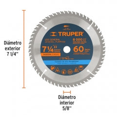 SIERRA CIRCULAR TRUPER P/MADERA 7.1/4" X 60 DTS.#ST-760 (18324)