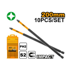 PUNTA INGCO LARGA  S2  PH2 1/4" X 200MM/  JGO.10 PZAS # SDBIM11PH285