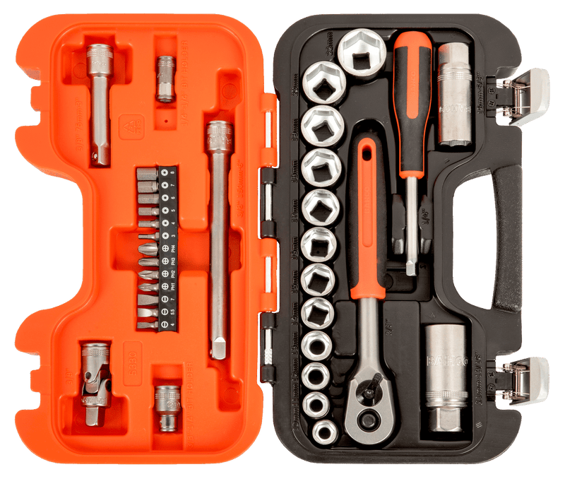 Juego de Dados 3/8" con Chicharra y Puntas 1/4" 33 Piezas BAHCO S330