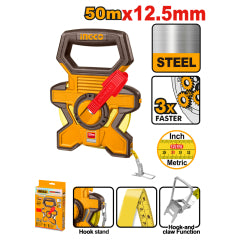 CINTA METRICA INGCO AGRIMENSOR DE ACERO MM-PULG. C/ MANGO 50 MTS.# HSMT0850