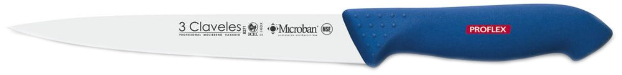 CUCHILLO TRES CLAVELES # 8271 PROFLEX 18CMS MGO.AZUL FILETEAR