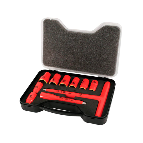 Estuche aislado 10 pcs. dados 3/8" extension y T