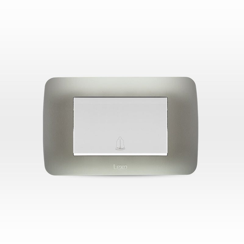 INTERRUPTOR PULSADOR TIMBRE TECLON 73 MM 10A 250V BLANCO ARMADO PLATA
