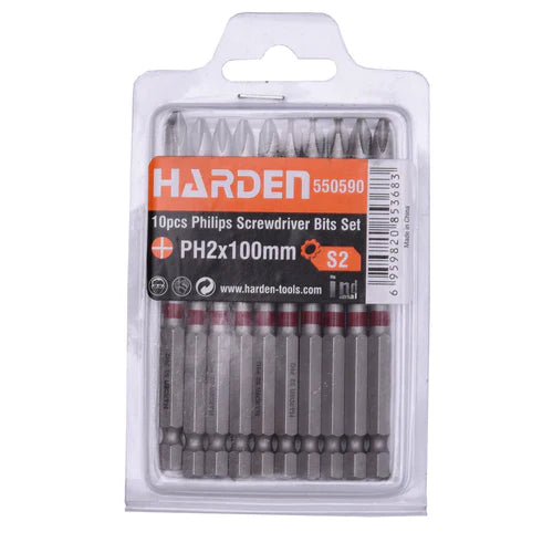 Punta cruz para destornillador PH2x100mm 10 piezas Harden