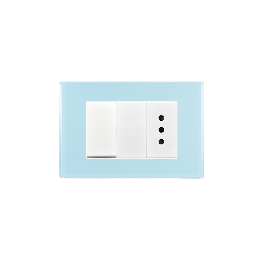 INTERRUPTOR SIMPLE 9/12 MÁS TOMA CORRIENTE 10A CRYSTAL 250V SKY ARMADO