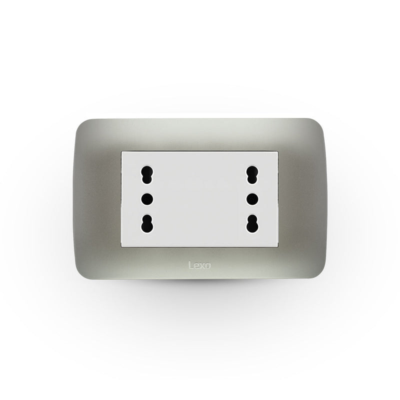 TOMA CORRIENTE DÚPLEX 10A/16A 250V BLANCO/PLATA