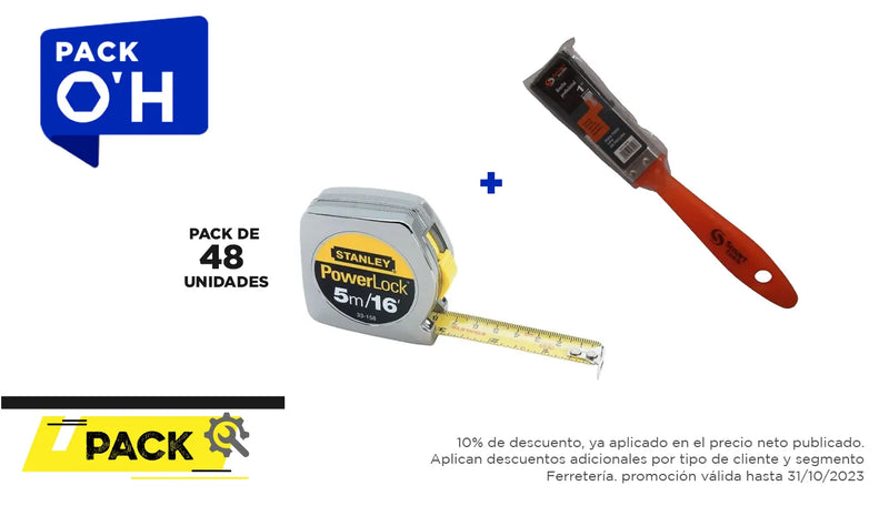 Pack 48 unidades HUINCHA 5.0 MTS.X 3/4 METAL (33-158) + Brocha