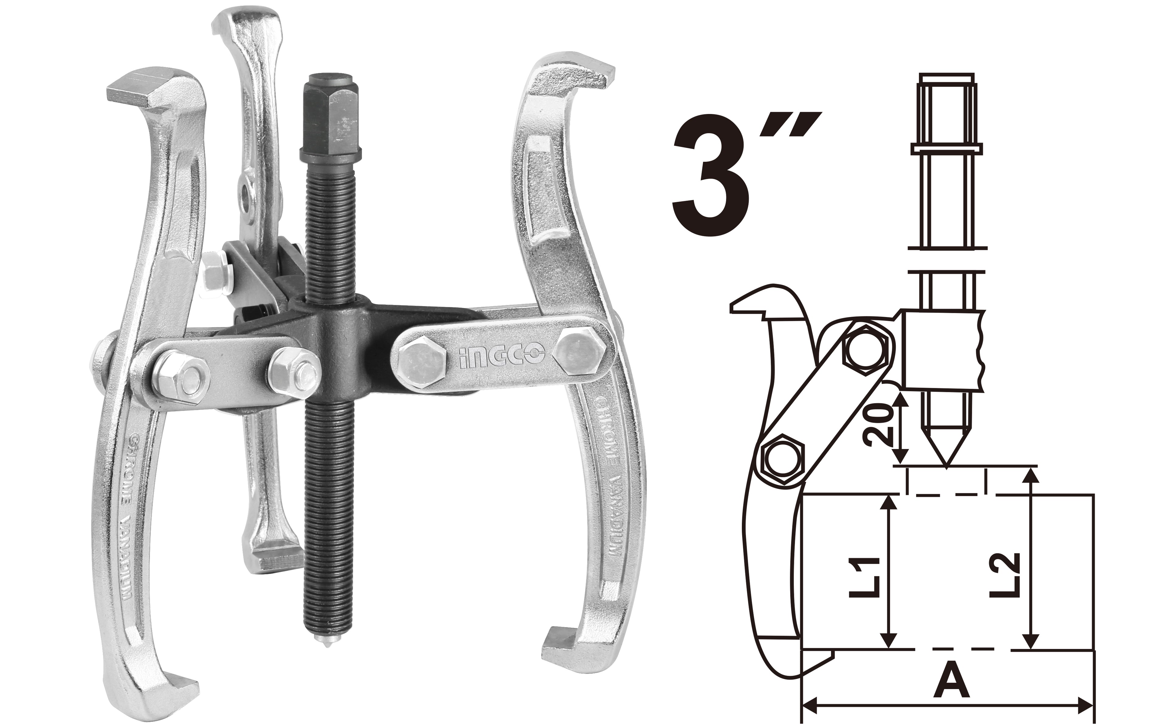 EXTRACTOR POLEA INGCO TRES MORDAZAS 3" # HGP08033