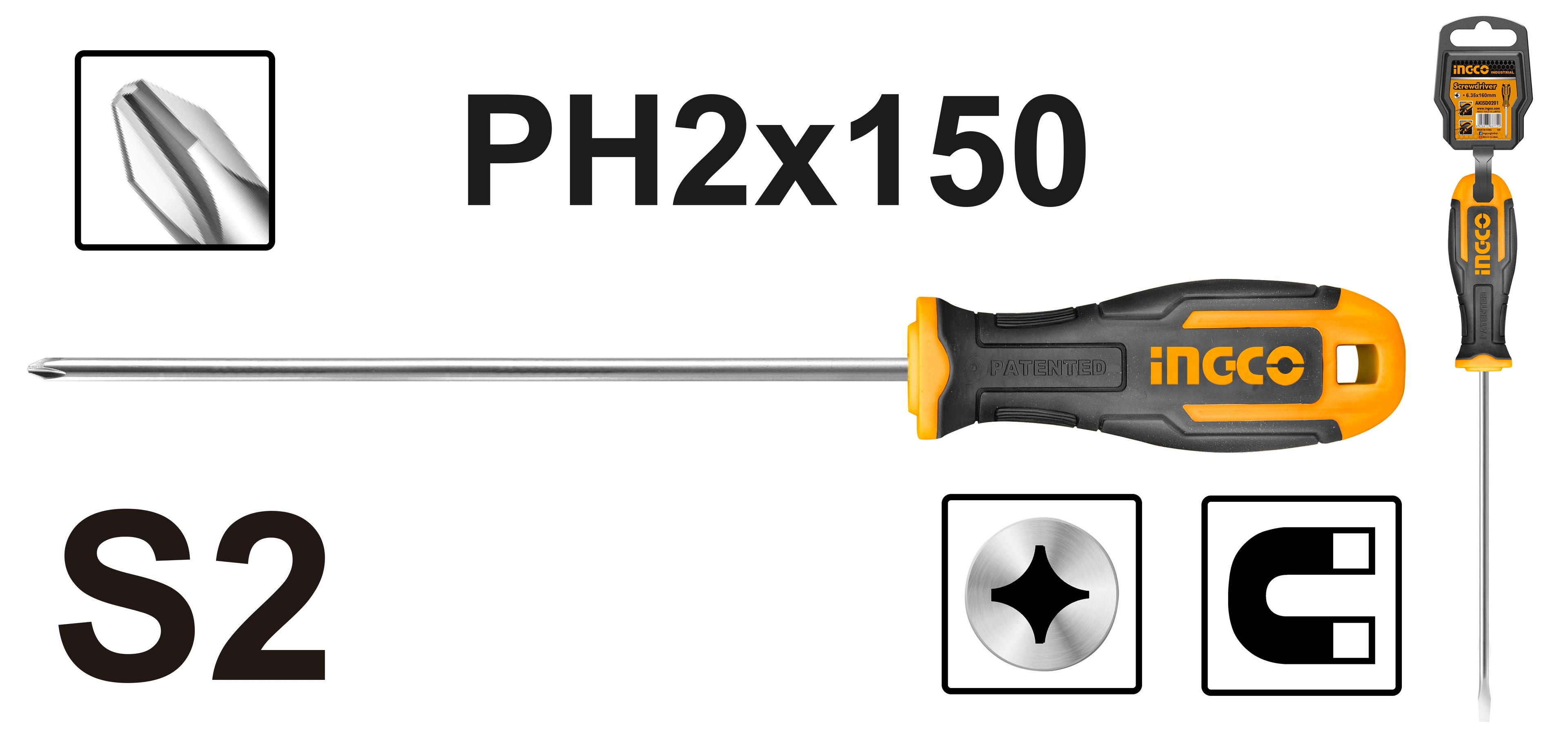 ATORNILLADOR INGCO PHILLIPS # 2 - 6 MM X 150 MM # HS68PH2150(OF)