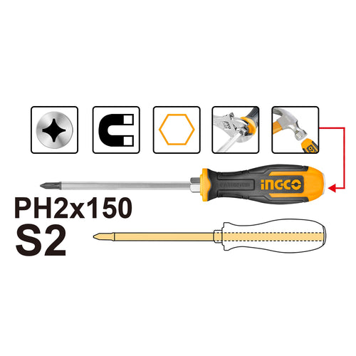 ATORNILLADOR INGCO PHILLIPS DE GOLPE #2 - 6MM X 150MM #HGTS68PH2150