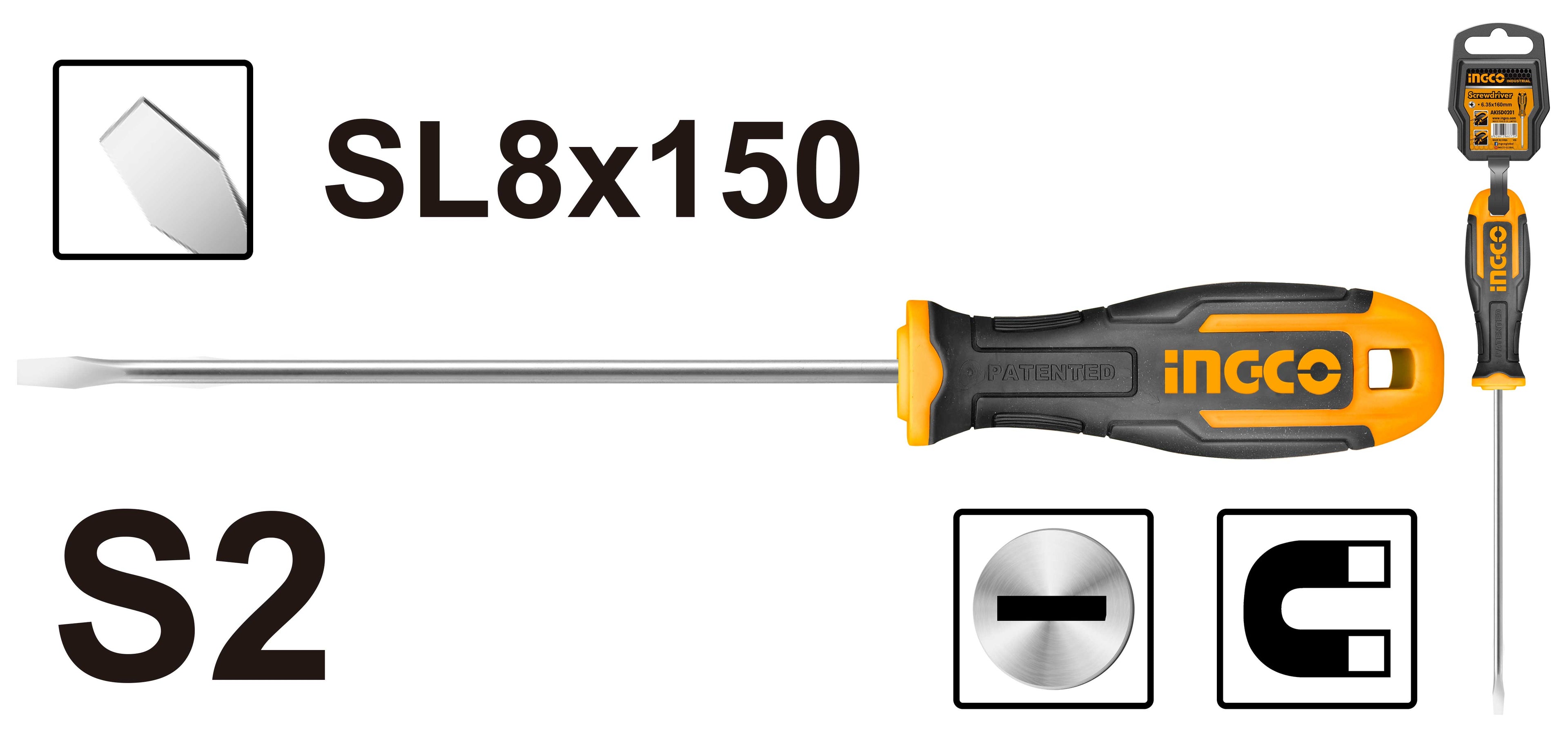 ATORNILLADOR INGCO CARPINTERO 8.0 x150 MM # HS688150(OF)