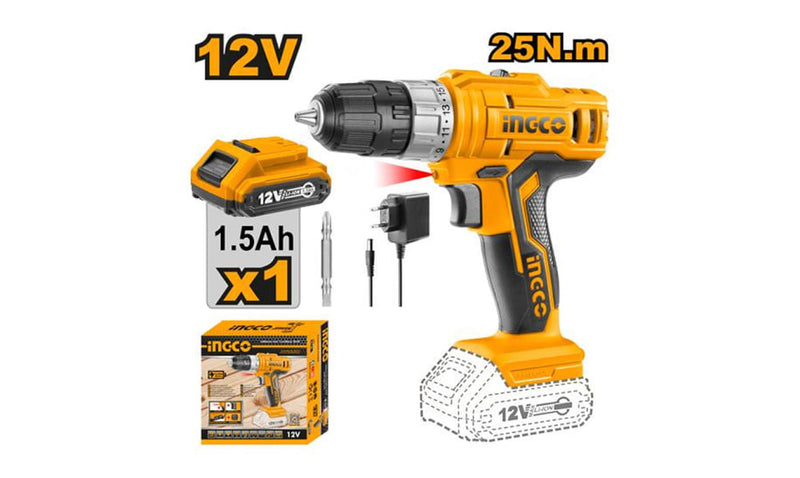 TALADRO ATORNILLADOR INGCO INALAMBRICO 12V - C/1 BAT.Y 1 CARGADOR #CDLI1221 (C) (OF)