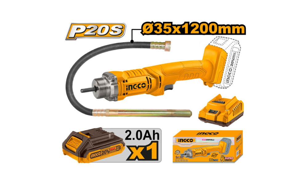 VIBRADOR DE CONCRETO INGCO INALAMB.20V C/BAT.2.0HA Y CARGADOR #CCVLI2023011