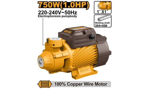 BOMBA AGUA INGCO PERIFERICA 750 WATTS - 1.0 HP MAX.SUCCION 8 MTS.# VPM75068