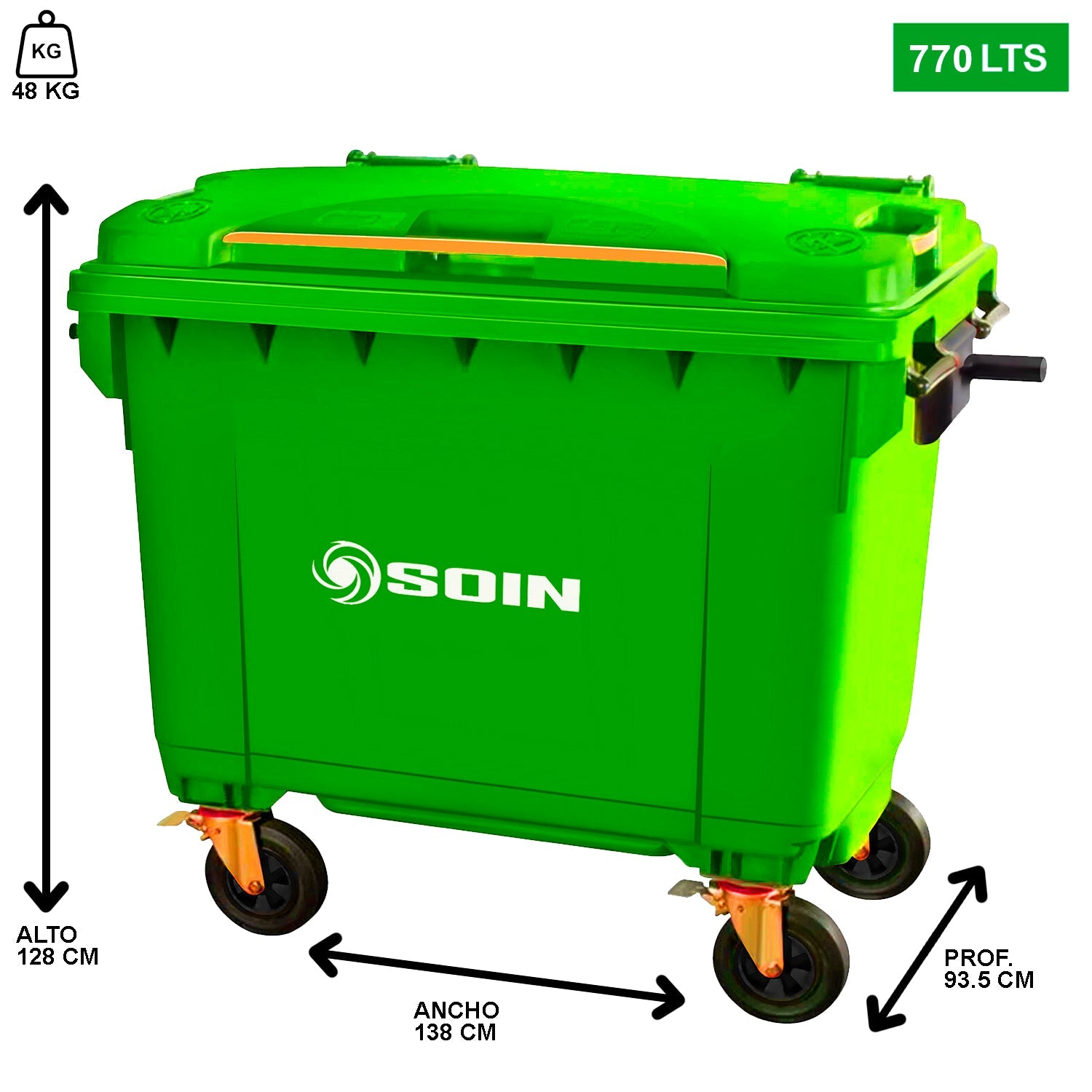 CONTENEDOR DE BASURA CON RUEDAS VERDE 770 L