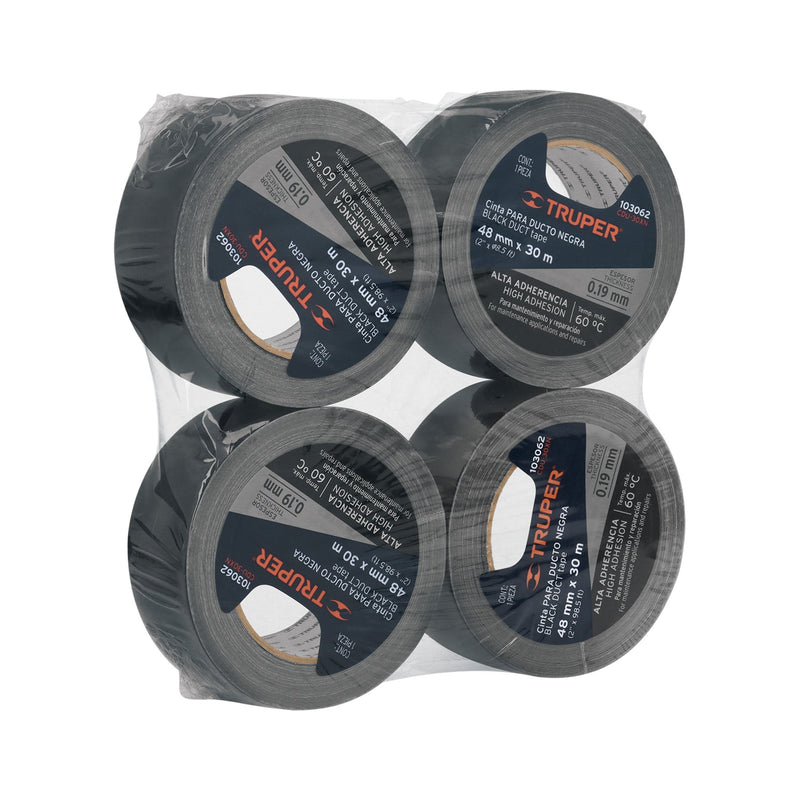 CINTA P/DUCTOS TRUPER NEGRA ADHESIVO TERMOFUSIBLE (PQTE 4 ROLLOS) #CDU-30XN (103062)
