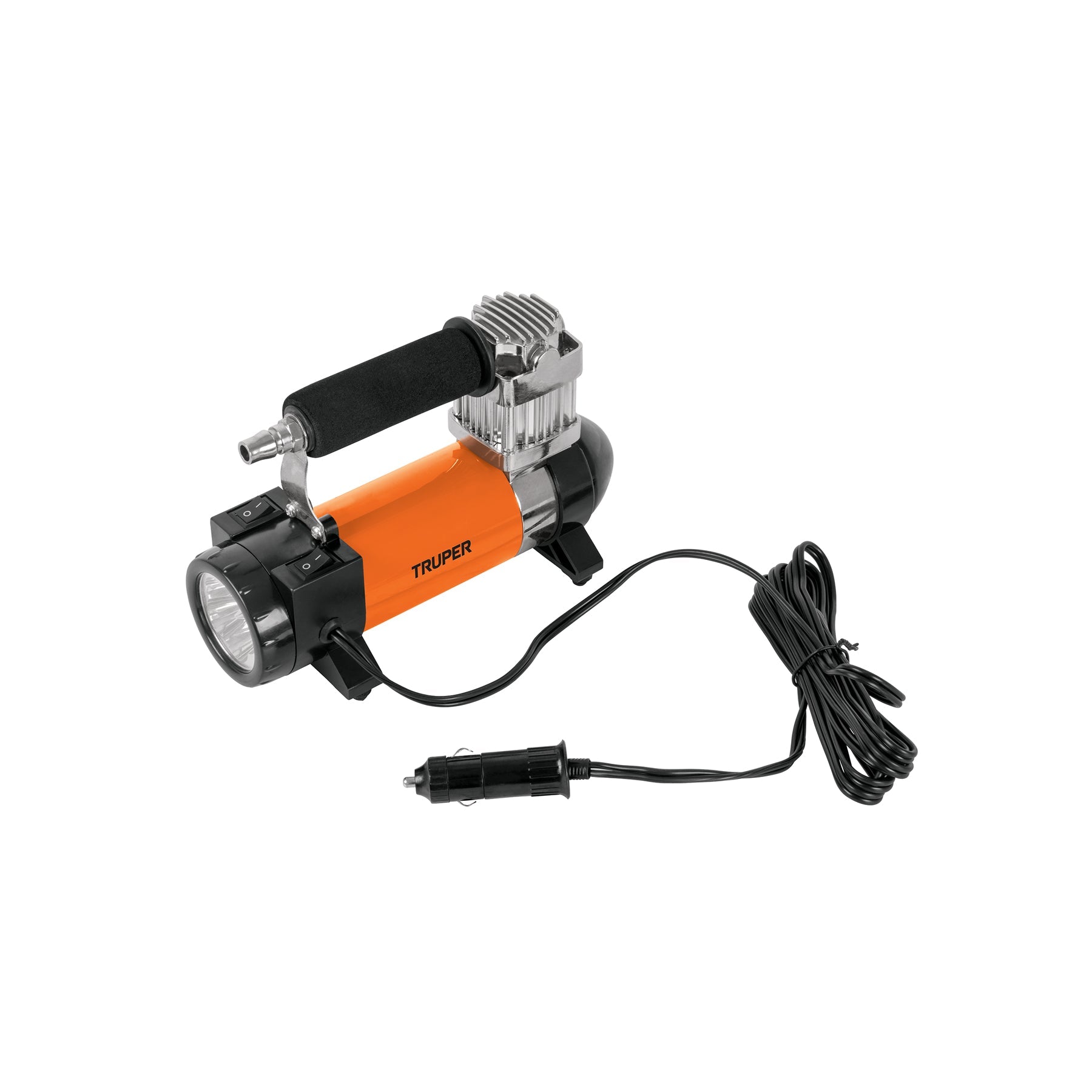 COMPRESOR AIRE TRUPER PORTATIL P/AUTO CON LINTERNA 0-35 PSI # COMP-12 (19999)