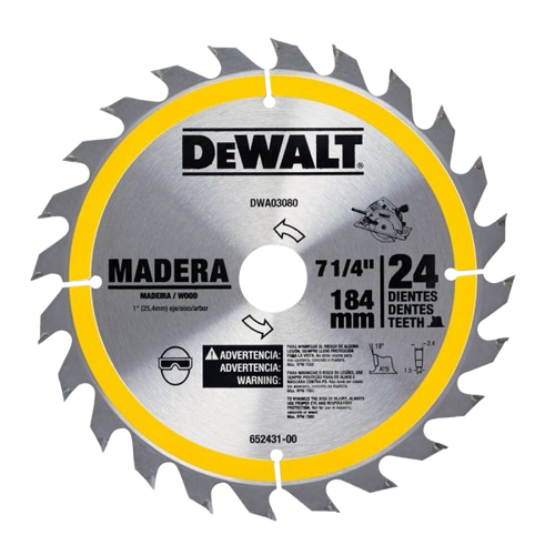 Disco de Sierra Circular 7 1/4” – 24 Dientes – Eje 1” + 5/8” - DEWALT