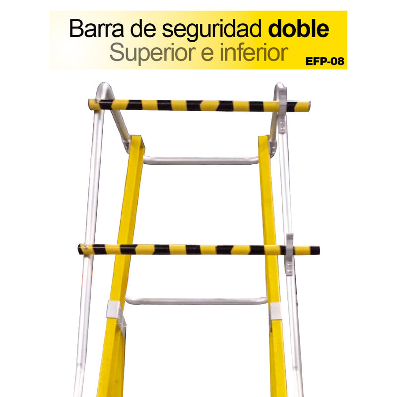 ESC. FIBRA V. PLATAFORMA 8 PELDAÑOS CON BARANDA DOBLE