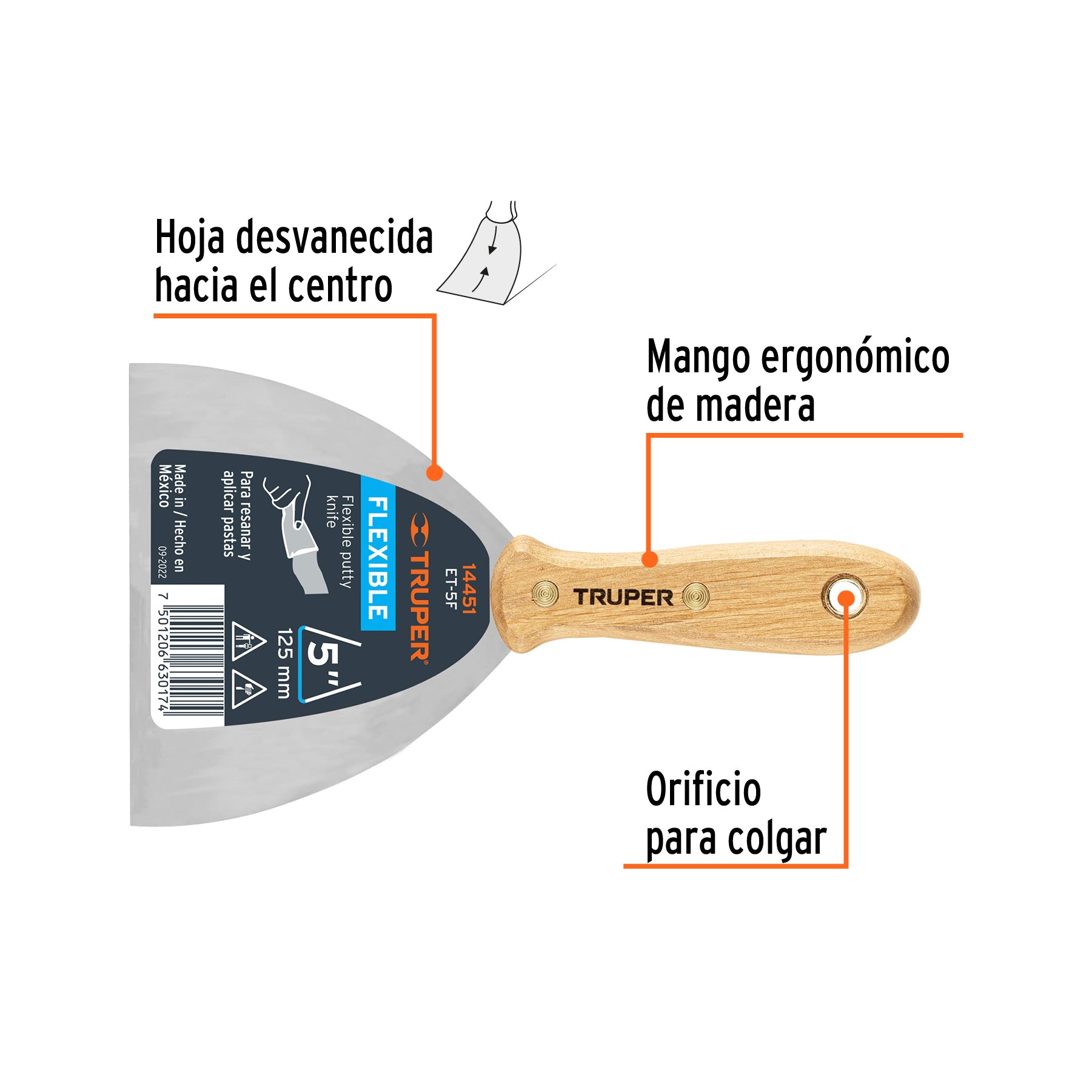 ESPATULA ACERO FLEXIBLE TRUPER 5" M/MADERA # ET-5F (14451)
