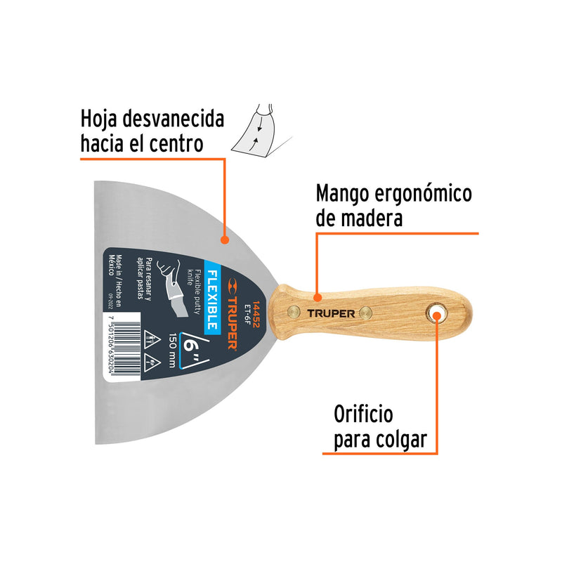 ESPATULA ACERO FLEXIBLE TRUPER 6" M/MADERA # ET-6F (14452)