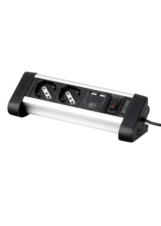 Zapatilla aluminio escritorio 2 pos. + 2 USB Aluminio