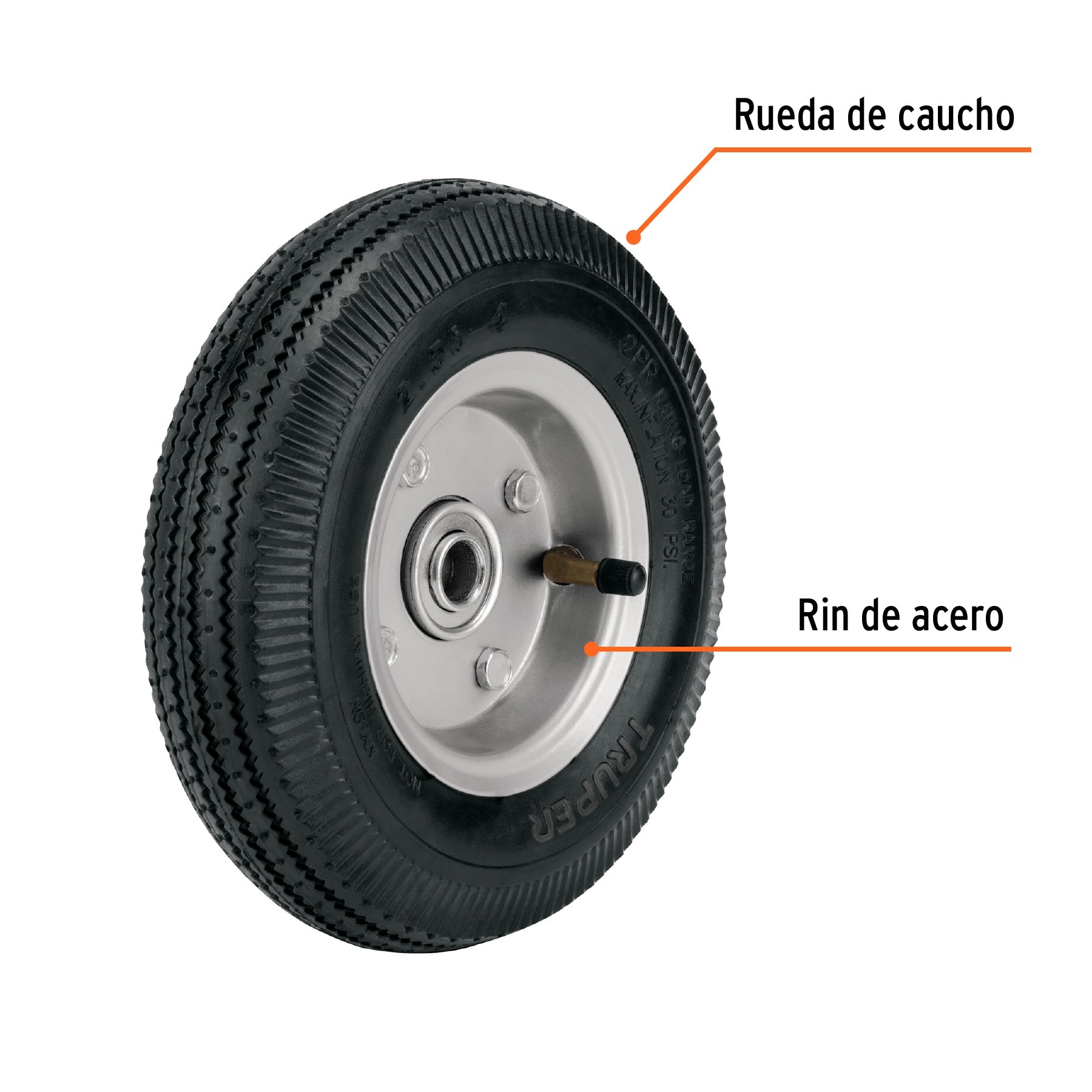 RUEDA COMPLETA FIERO (TRUPER) LIGERA C/EJE LATERAL. DIAMETRO 8" # LLN-8L (45901)