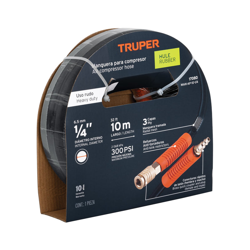 MANGUERA DE HULE TRUPER P/COMPRESOR 10 MTS. # MAN-AP-10-1/4 (17080)