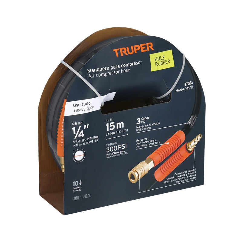 MANGUERA DE HULE TRUPER P/COMPRESOR 15 MTS. # MAN-AP-15-1/4 (17081)
