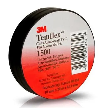 Cinta aisladora 1500 temflex 18mmx10mt negro (xe00247009) - ART.DE SEGURIDAD