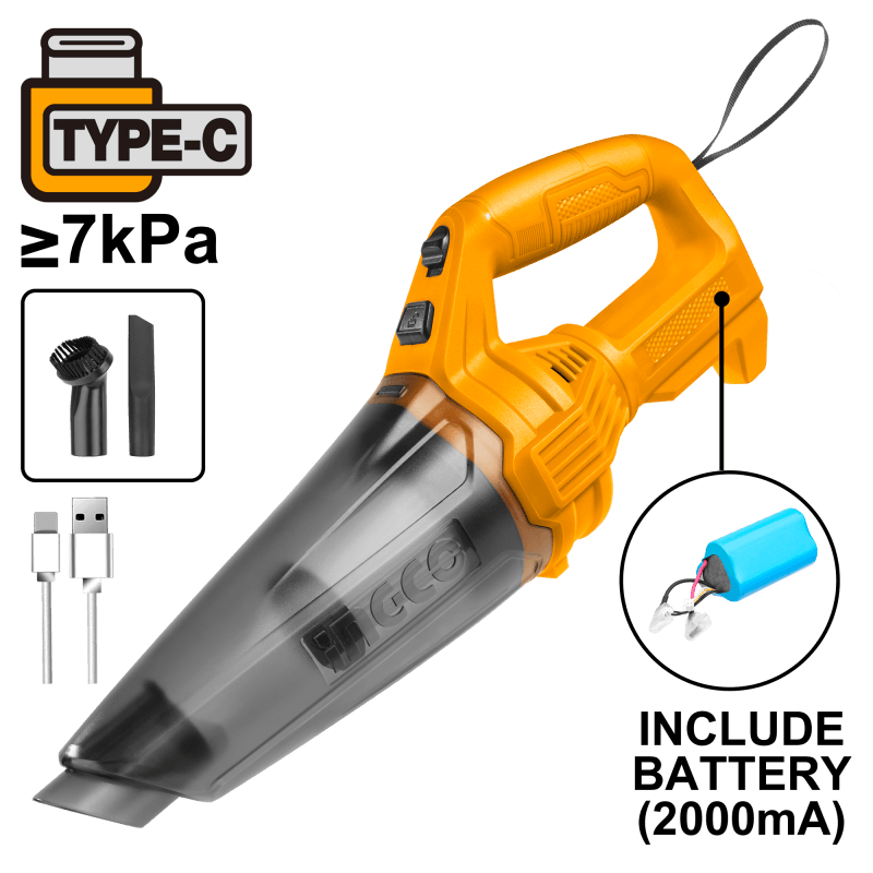 ASPIRADORA INGCO INALAMBRICA 11.1V P/AUTO C/CARGADOR USB # CVLI2026