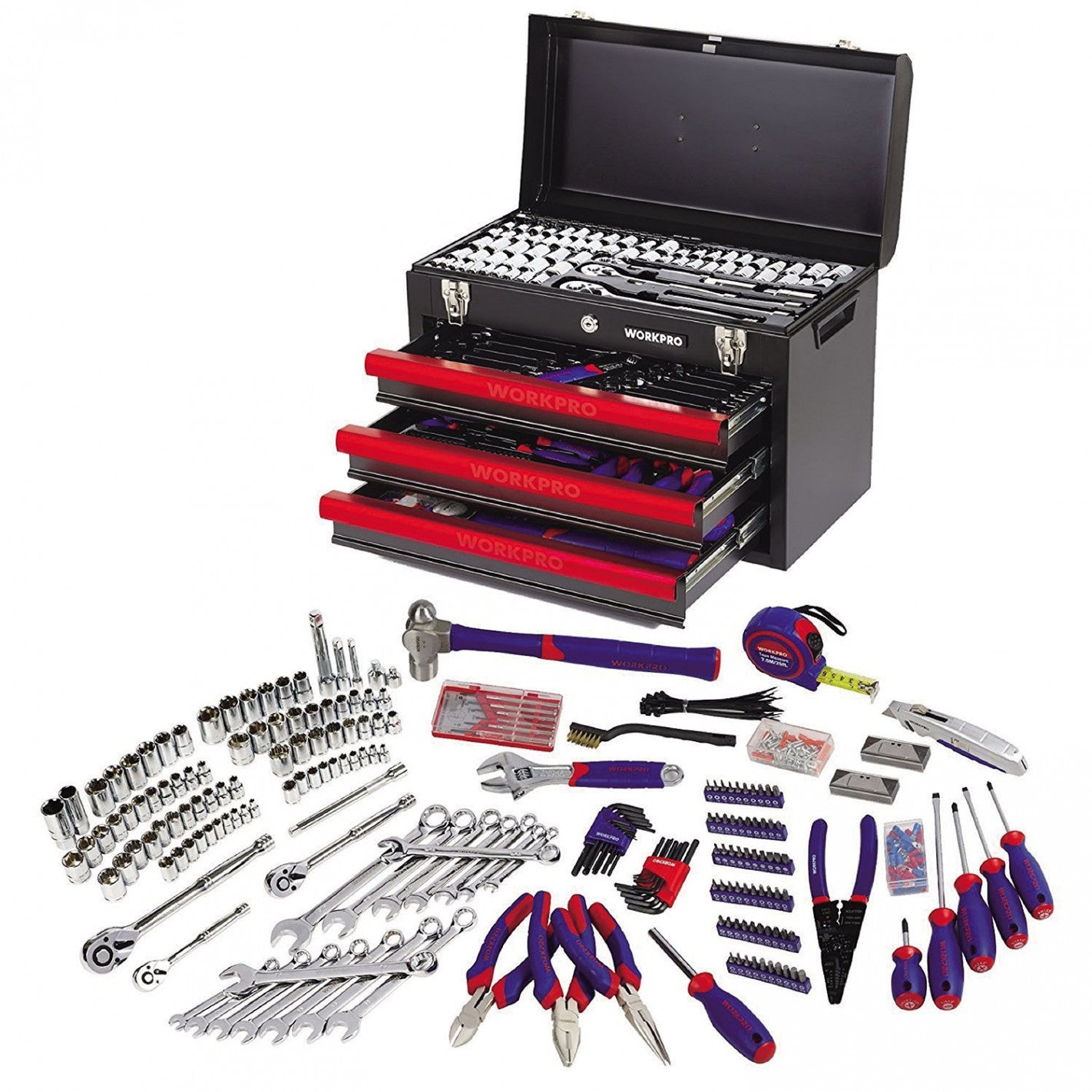 BAUL DE HERRAMIENTAS 3 CAJONES 408 PIEZAS METALICO