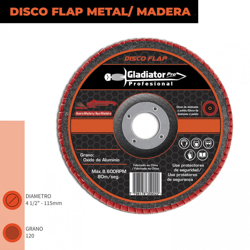 DISCO FLAP 4 1/2" ACERO Y MADERA GR120 DFA 8115120