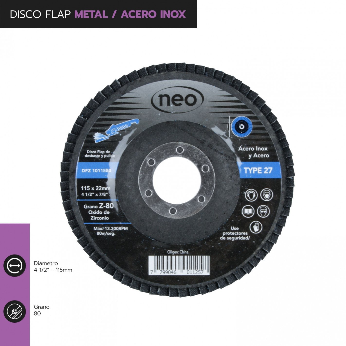 DISCO FLAP 4 1/2" METAL / ACERO INOX GR80 1011580