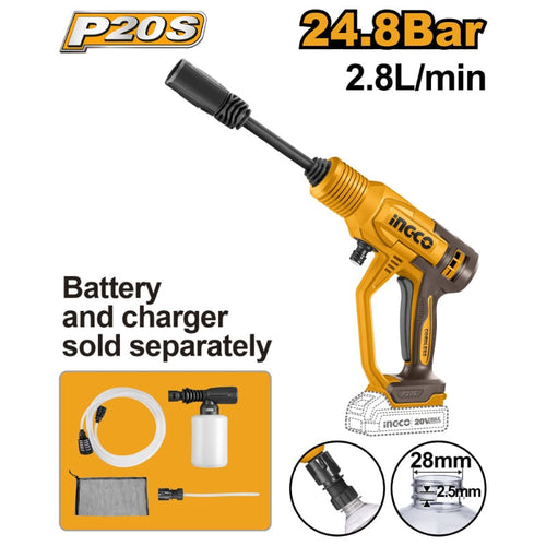 HIDROLAVADORA INGCO INALAM. 20V 24.8 BAR S/BAT.- S/CARG. CAUDAL 2.8L/MIN #CPWLI2036