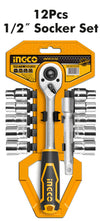 JUEGO DADOS C/CHICHARRA Y EXTENSION INGCO 1/2" DR - JGO 12 PZS. # HKTS12122