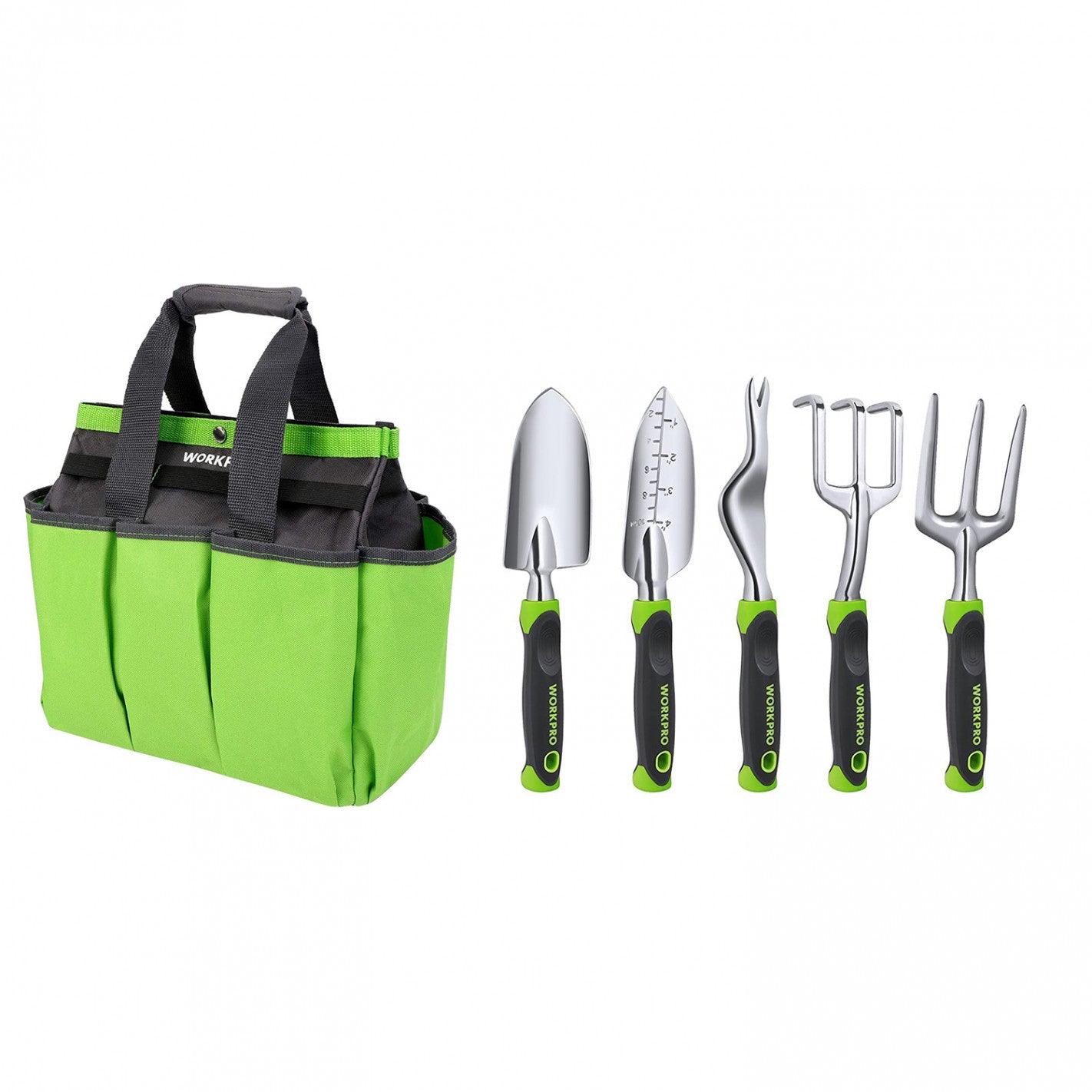 JUEGO HERRAMIENTAS JARDIN 5 PIEZAS (BOLSO VERDE)