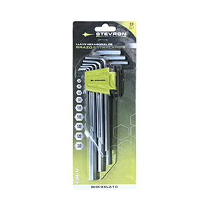 LLAVE HEXAGONAL ALLEN STEVRON CROMADA EXTRA LARGA 1.5 - 10 MM JGO.9 PZ # BHK9XLA10