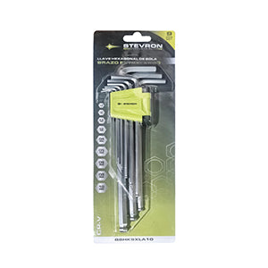 LLAVE HEXAG. ALLEN STEVRON CROMADA EXTRA LARGA PTA.BOLA 1.5 - 10 MM JGO.9 PZ # BBHK9XLA10